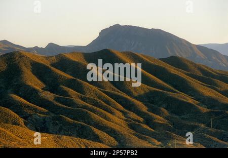 Desert of Tabernas, the only real desert of Europe.In background `Cerro Alfaro´.Almeria province, Andalucia, Spain Stock Photo